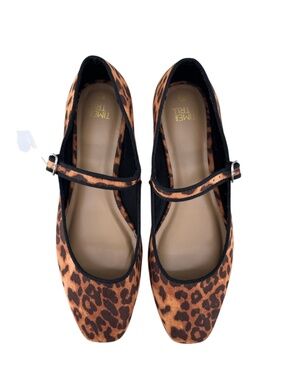 Faux Leather Mary Jayne Flats Leopard Print Shoes Size 8.5